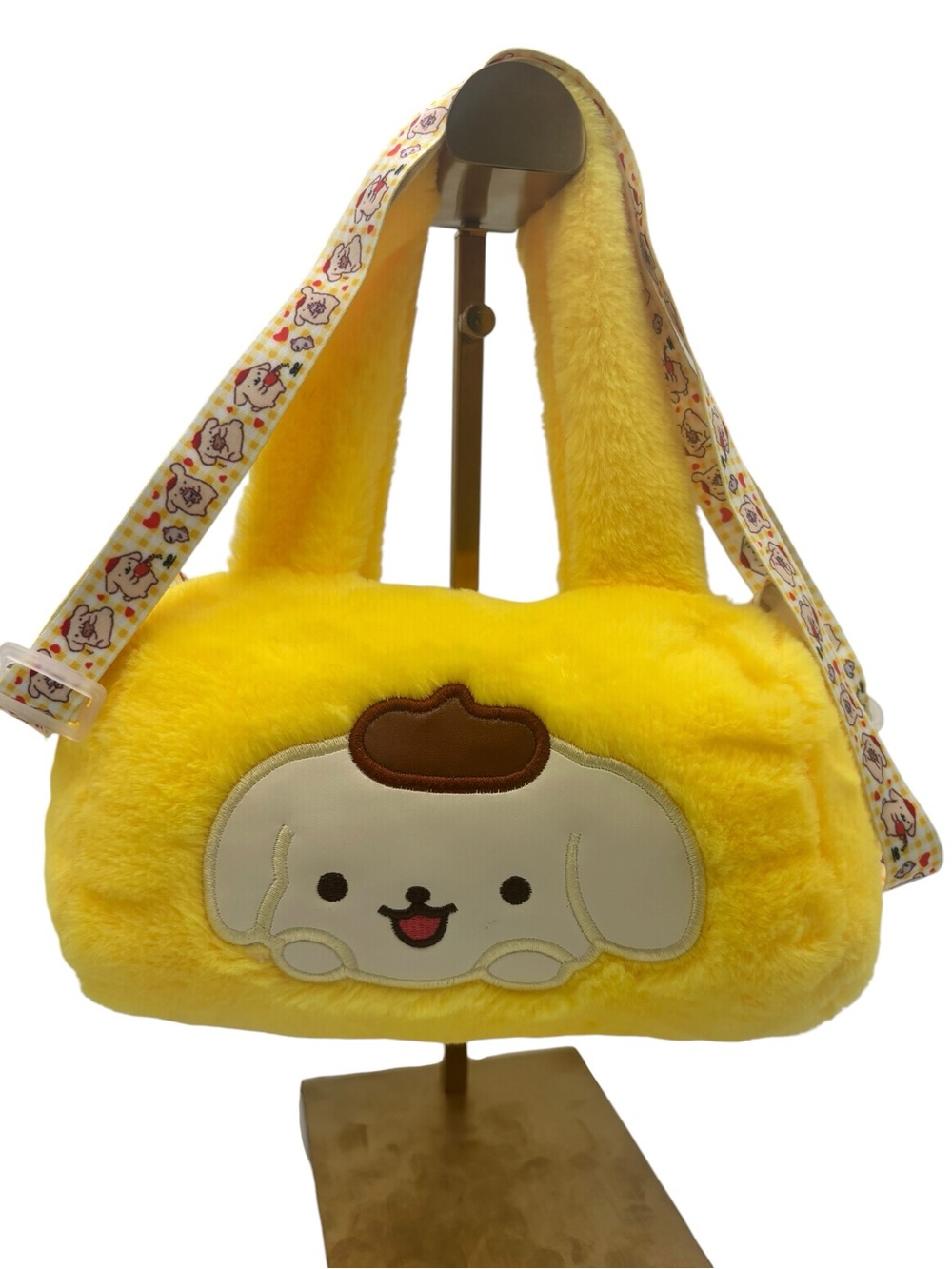 Sanrio Pompurin Plush Fuzzy Mini Tote Bag Yellow Kawaii Shoulder Purse - Picture 4 of 6